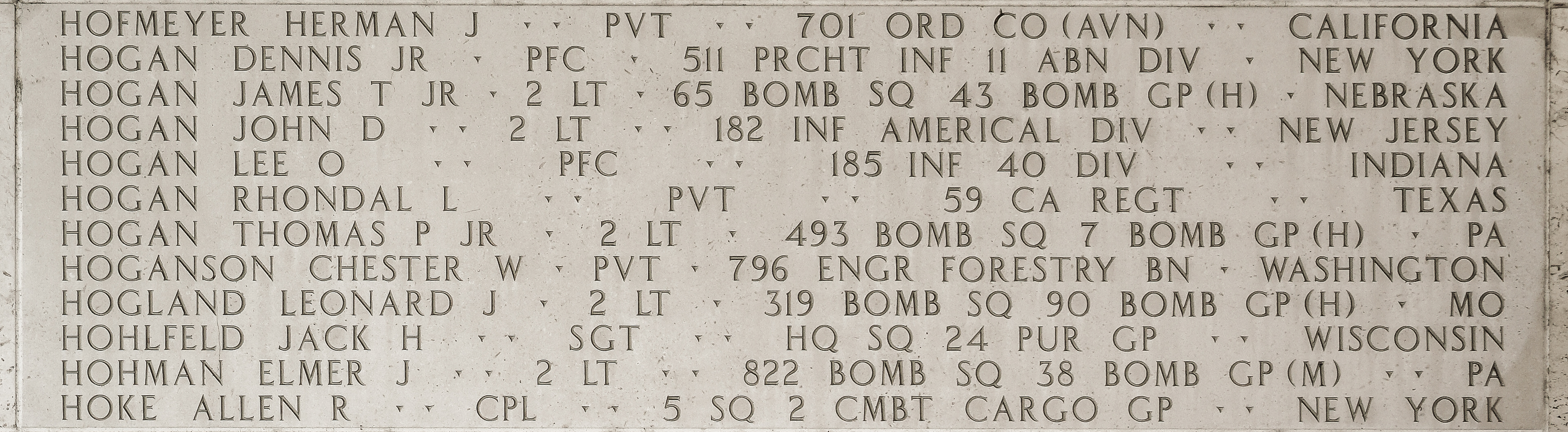 James T. Hogan, Second Lieutenant